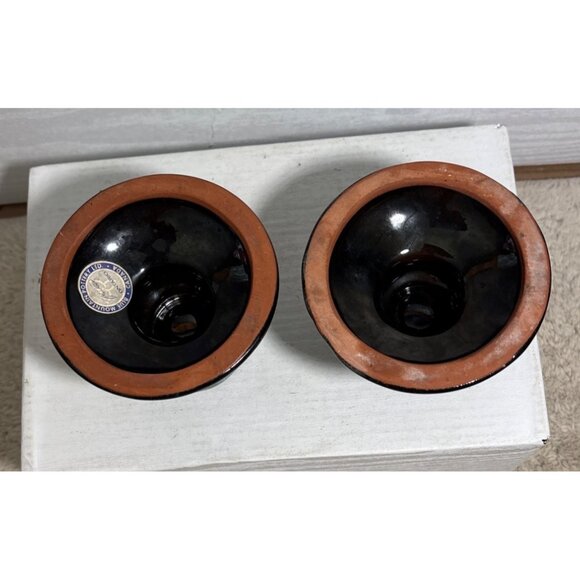 Blue Mountain Pottery Candlestick Holder Set Green Black Drip Glaze 2.75" MCM - Picture 4 of 8